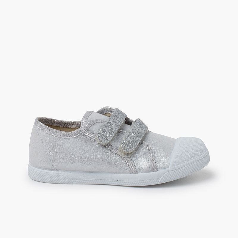 ZAPATILLAS BLANDITAS DOBLE TIRA ADHERENTE BRILLOS PLATA