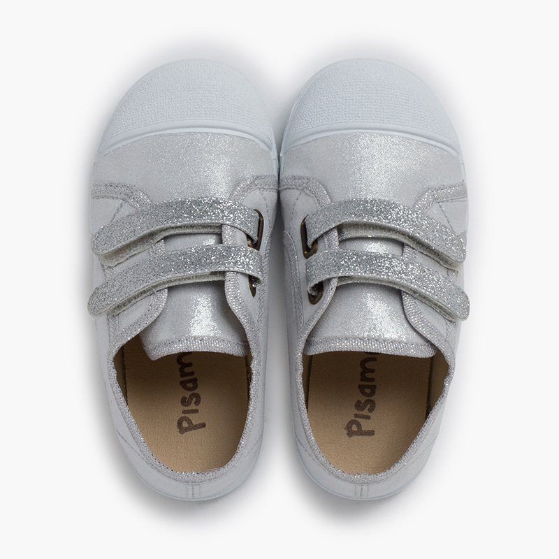 ZAPATILLAS BLANDITAS DOBLE TIRA ADHERENTE BRILLOS PLATA
